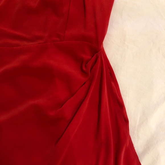 Raw Silk Red Acne Dress - One Shoulder - Size 34 - Picture 7 of 11